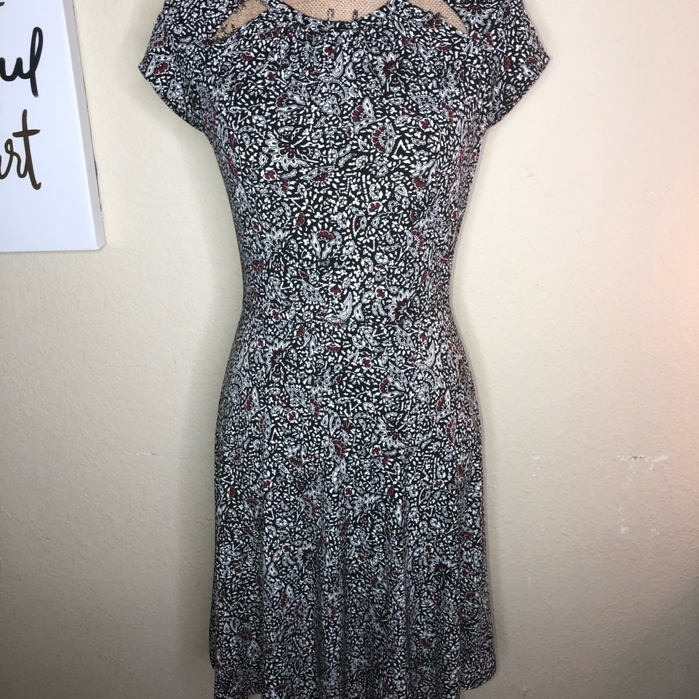 Micheal Kors Cutout Fit & Flare Black & Burgundy Paisley Floral Dress Size XS